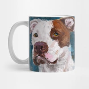 A Painting of a White and Brown Pit Bull Mug